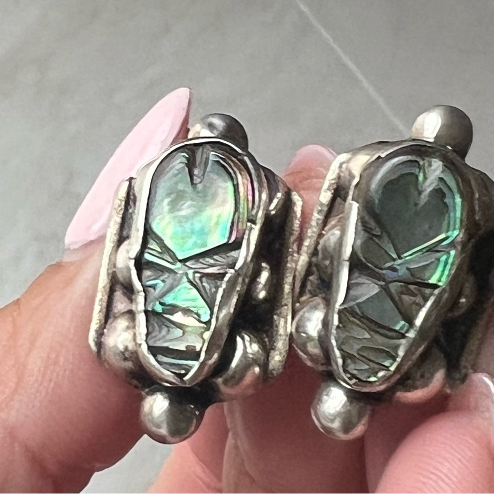 Vintage Taxco Mexico Sterling Silver Abalone Screw-Back Earrings – Stamped 925 - Picture 5 of 10